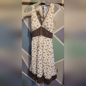 Floral Halter Mini Dress - White, Yellow and Brown